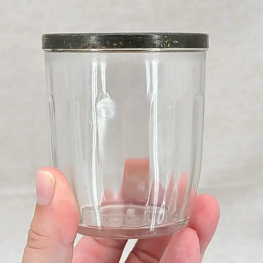 Vintage Hazel Atlas Glass Jelly Preserves Jar Metal Lid Ribbed Canning Jam